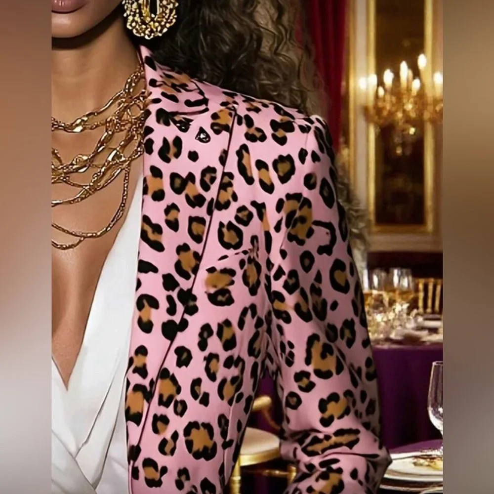 PINK ANIMAL PRINT BLAZER - Picture 2 of 4